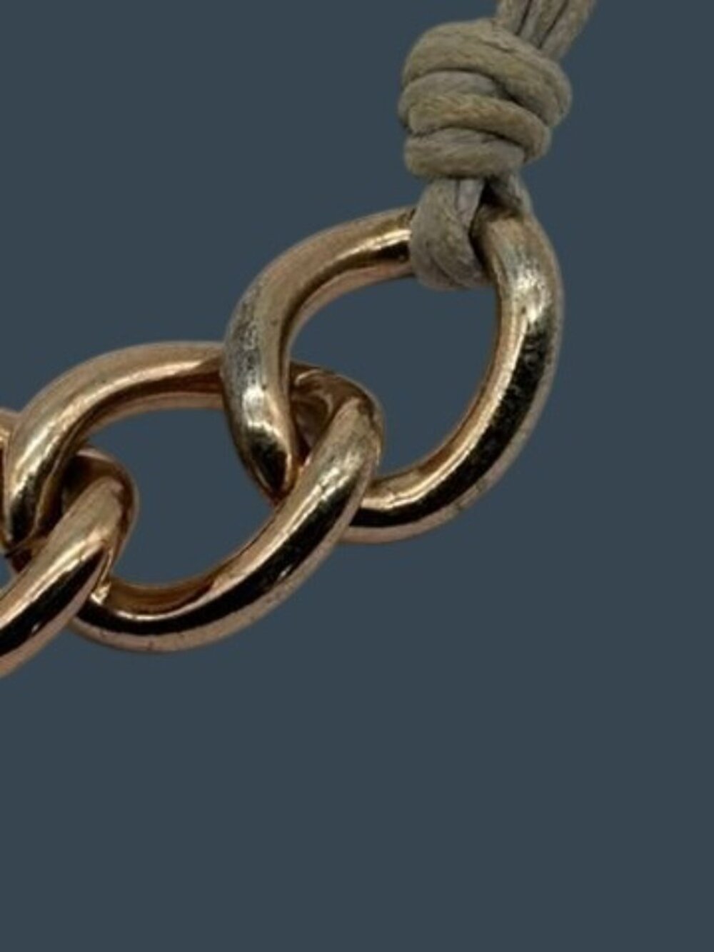 St. Thomas Necklace Chunky Large Rose Gold-Tone Curb Links Gray Cord, Adjustable - Picture 12 of 16